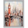 Artery8 London Skyline Abstract Oil Painting Thick Paint Red Big Ben River Thames Westminster Bridge England City Artwork Framed Wall Art Print A4