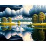 SERENDIPITP canvas posters muurkunst geen lijst foto's 58x90cmWit landschap surrealistisch stormachtige wolken meer met bomen