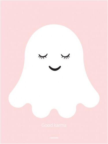 Roommate poster spookje 30 x 40 cm roze/wit - Wit,Roze