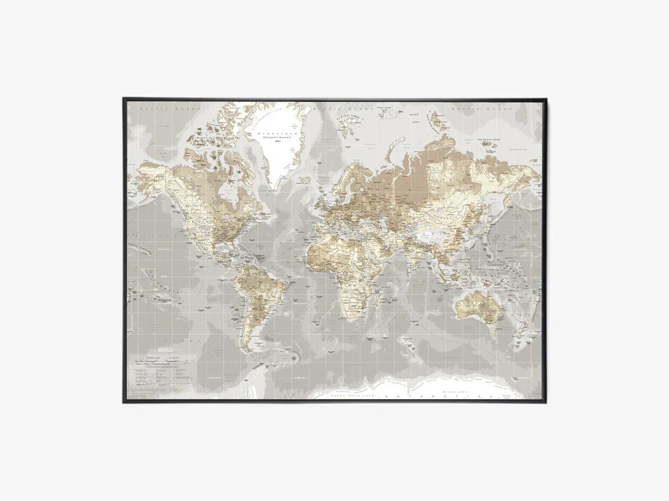 Incado Worldmap Canvas, H84, Grå