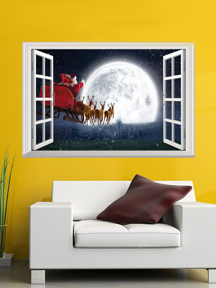Newchic 1 Pc Santa Claus Deer Pattern Christmas Series PVC Printing Self-adhesive Home Decor For Bedroom Livingroom Wall Sticker