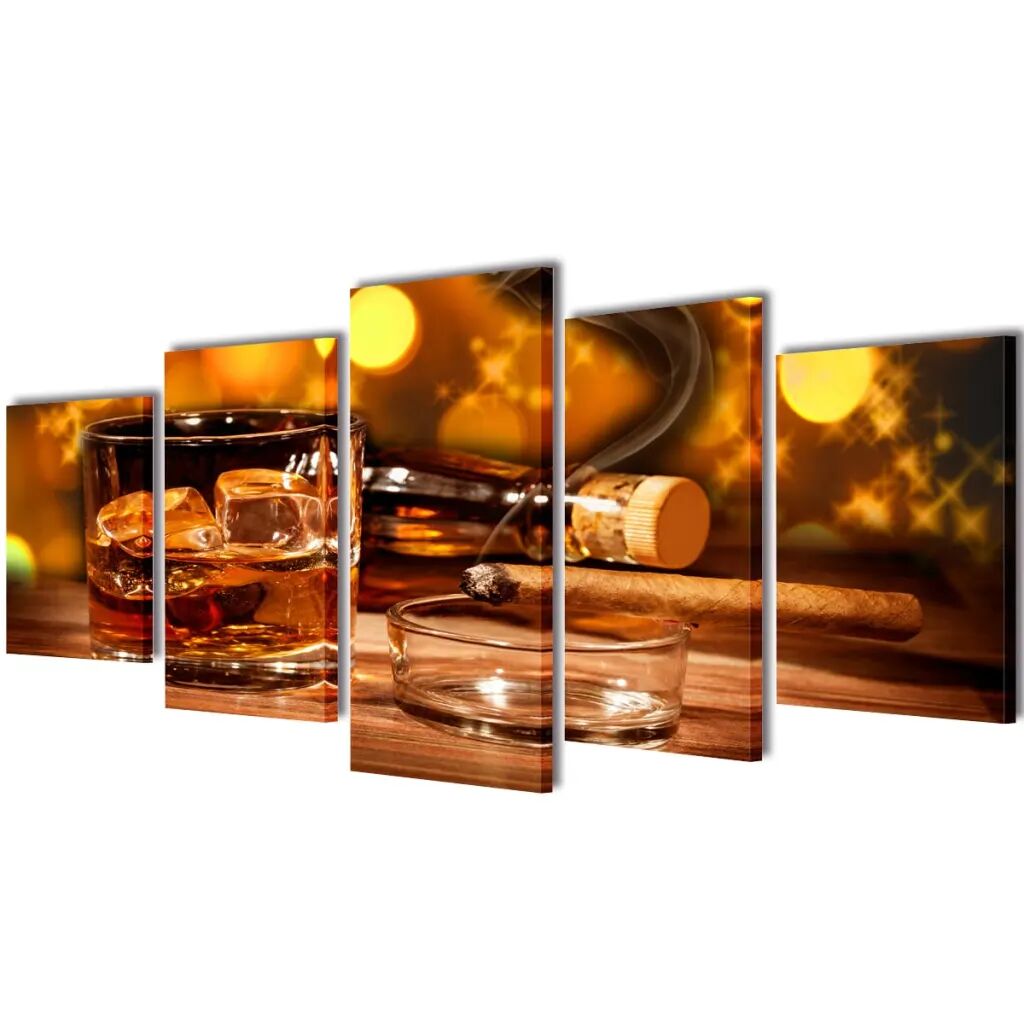 vidaXL Kanvas Flerdelt Veggdekorasjon Whiskey og Sigar 100 x 50 cm