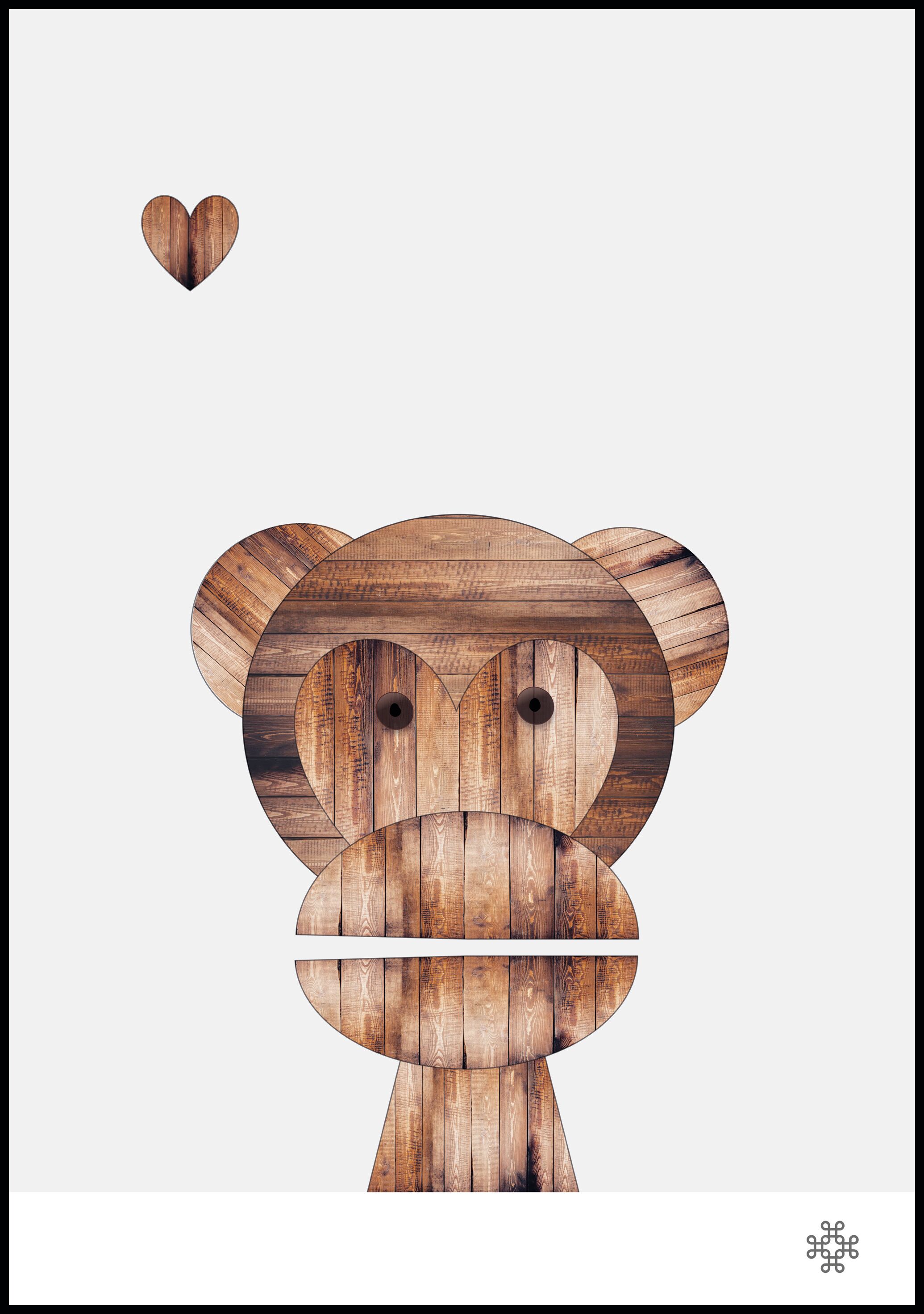 Paperago Wood Monkey Plakat (21x29.7 Cm (A4))