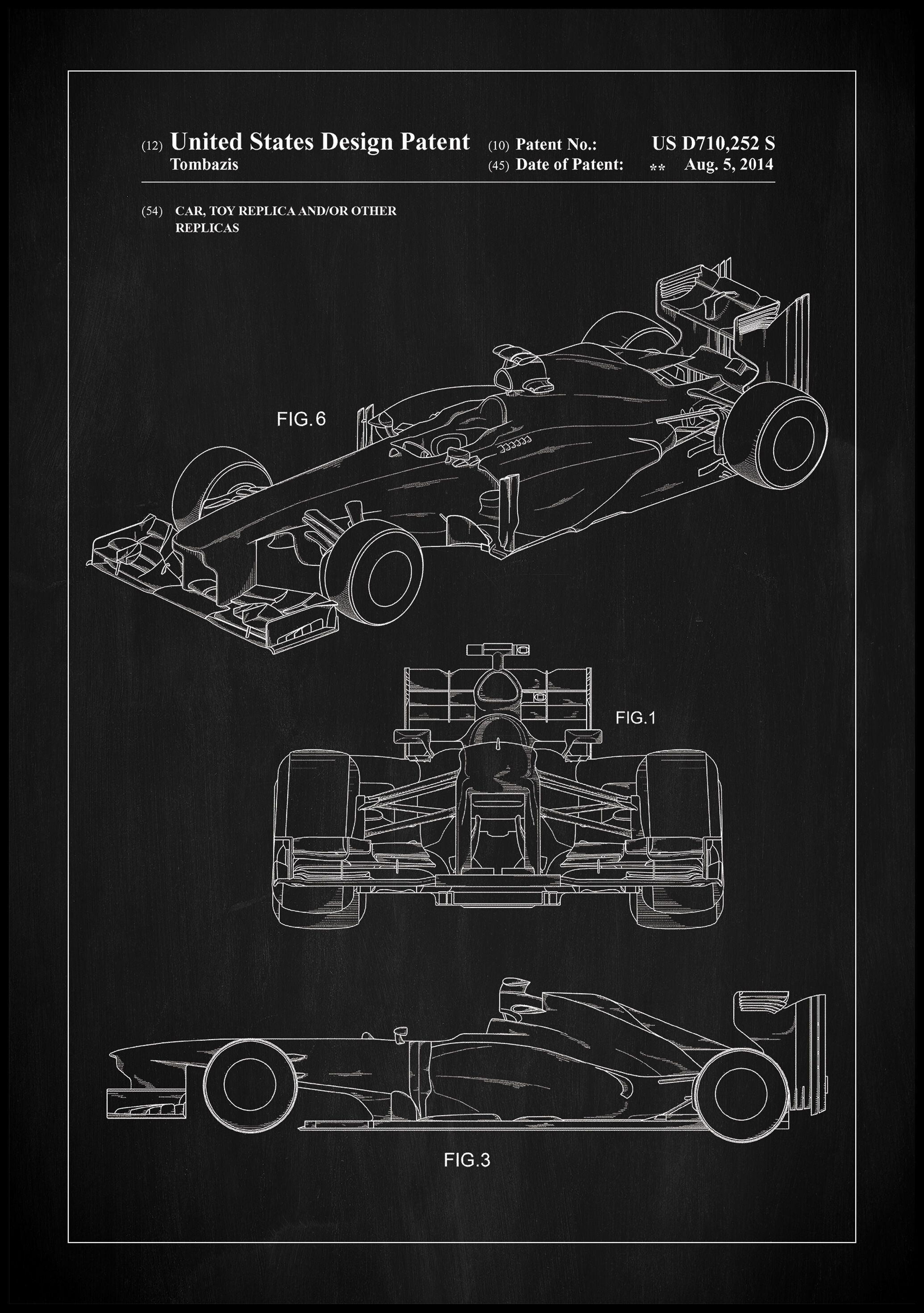 Lagervaror egen produktion Patent Print - Formula 1 Racing Car - Black Plakat (21x29.7 Cm (A4))