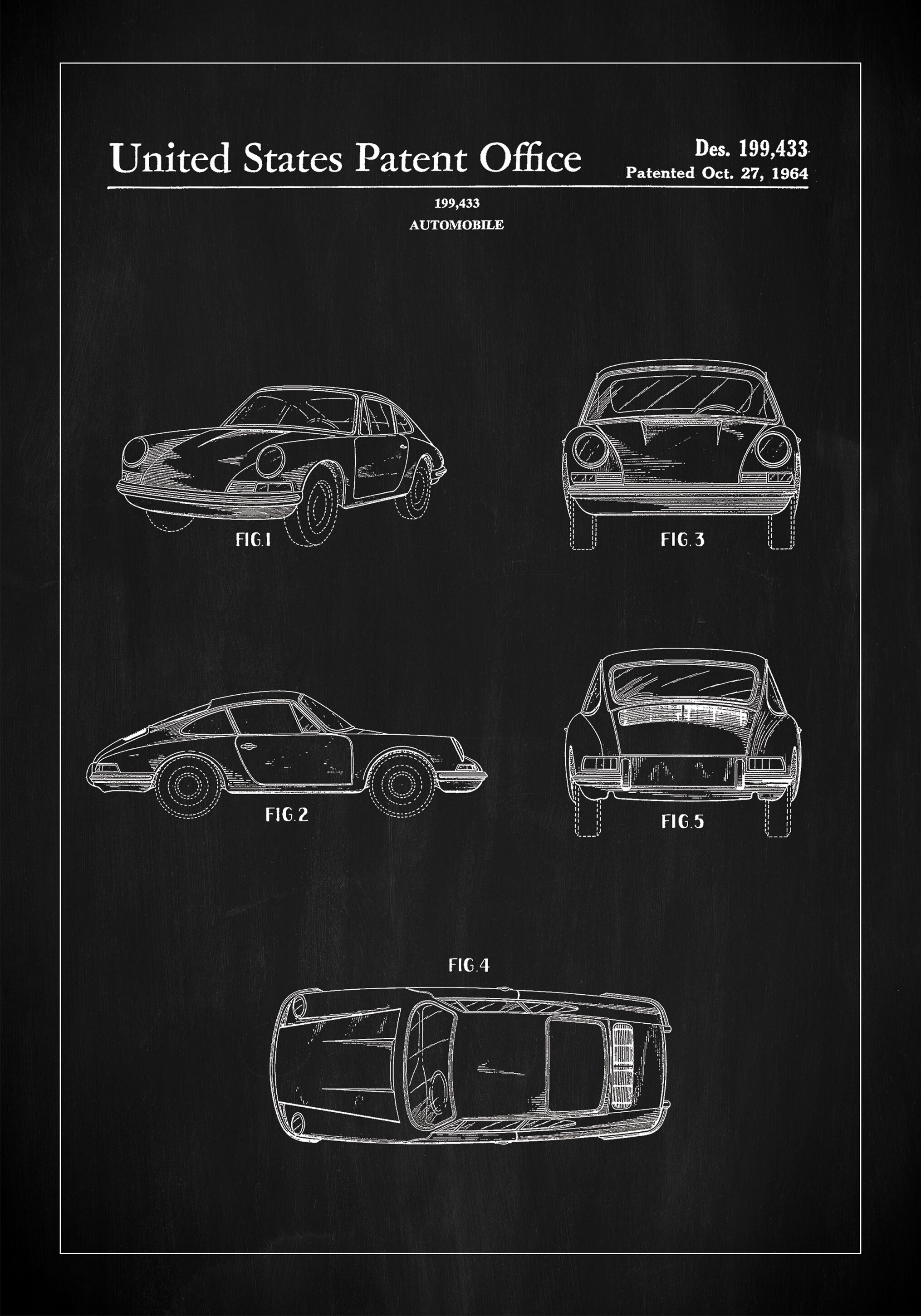 Lagervaror egen produktion Patent Print - Porsche 911 Carrera - Black Plakat (30x40 Cm)