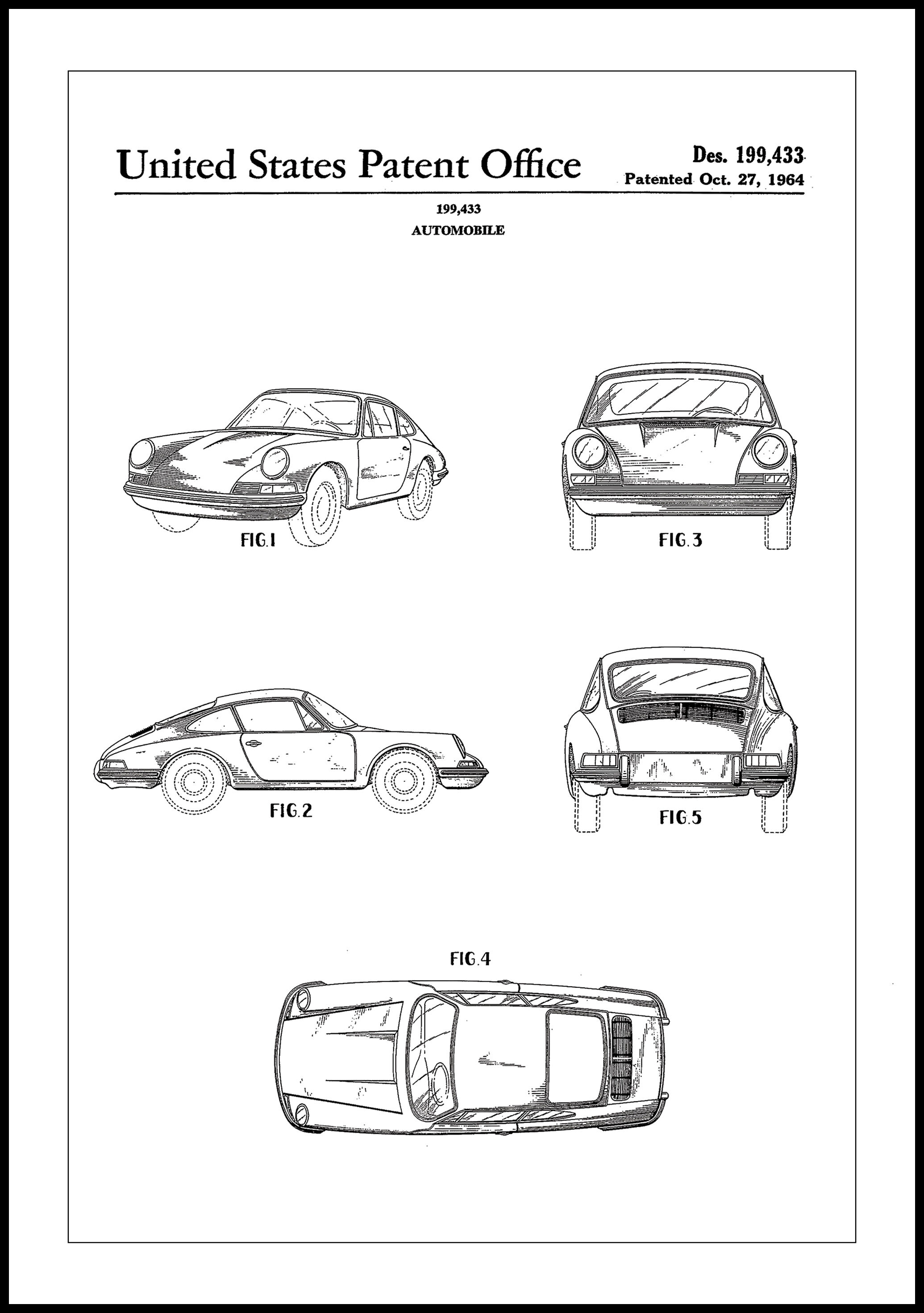 Lagervaror egen produktion Patent Print - Porsche 911 Carrera - White Plakat (30x40 Cm)