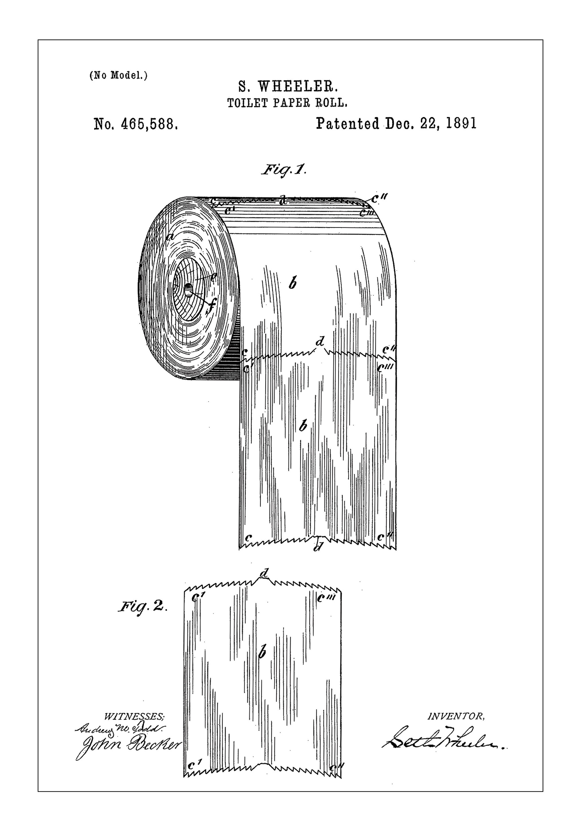 Lagervaror egen produktion Patent Print - Toilet Paper Roll - White Plakat (21x29.7 Cm (A4))