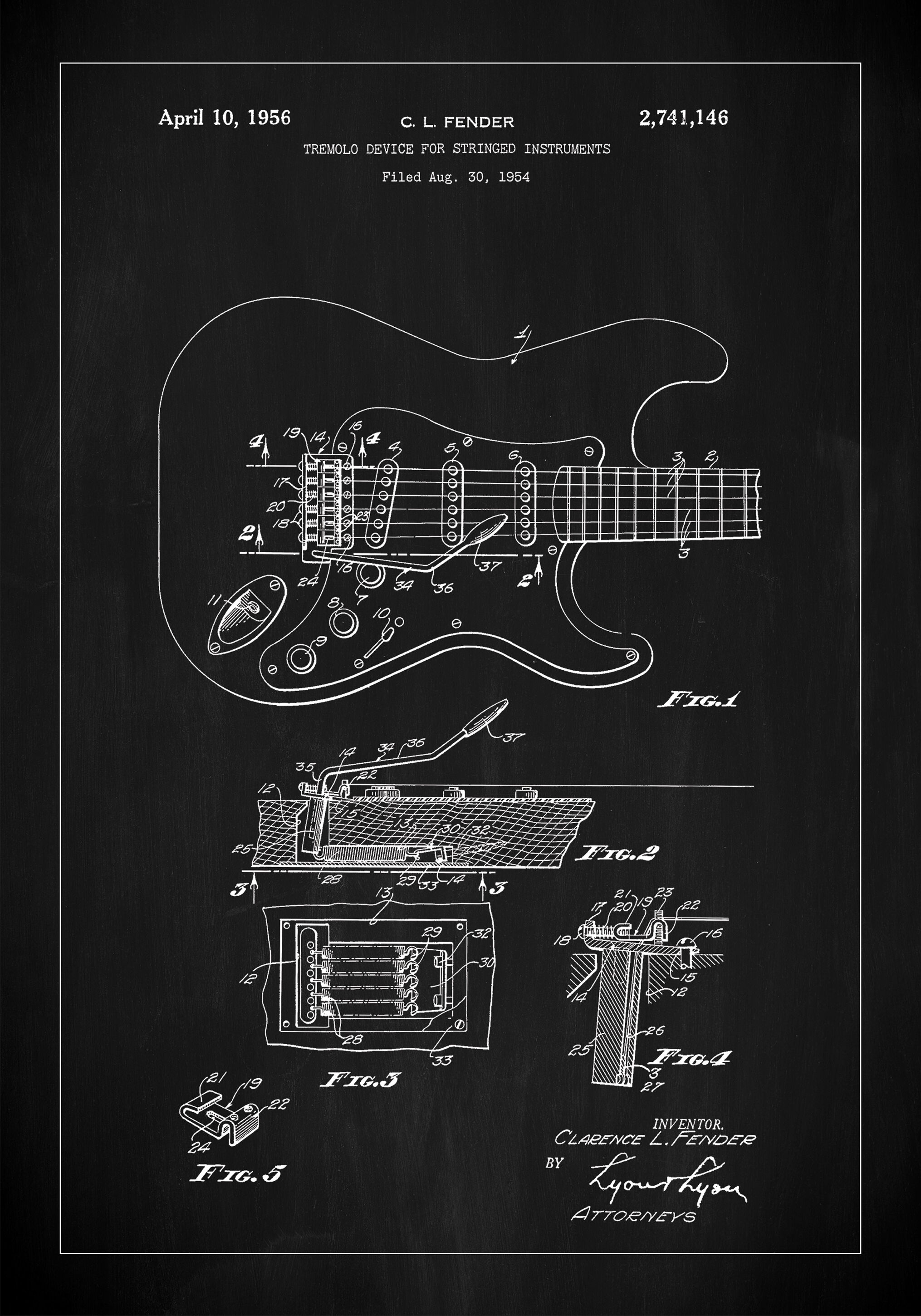 Lagervaror egen produktion Patent Print - Tremolo Device - Black Plakat (50x70 Cm)