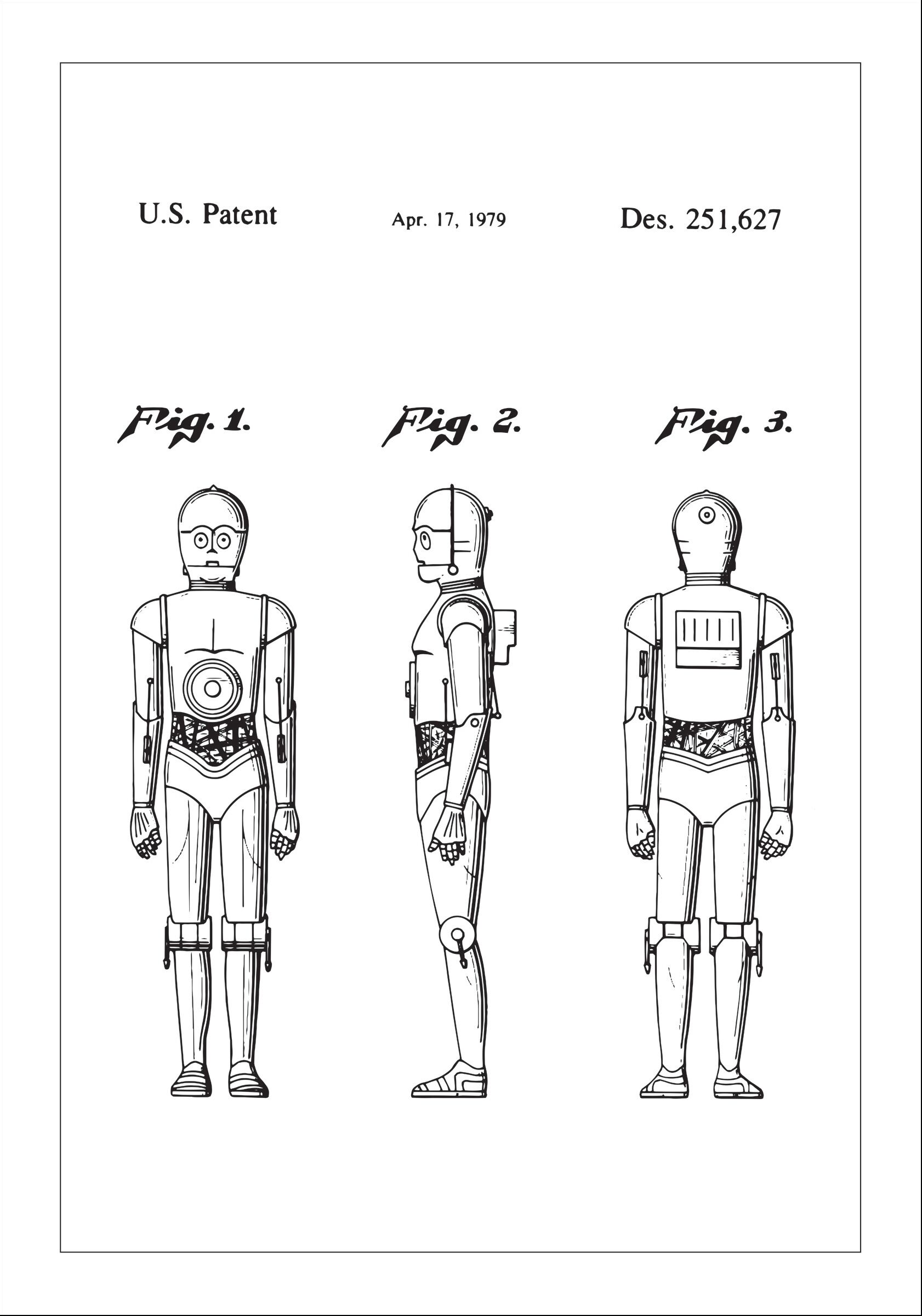 Lagervaror egen produktion Patenttegning - Star Wars - C-3po - Poster Plakat (30x40 Cm)