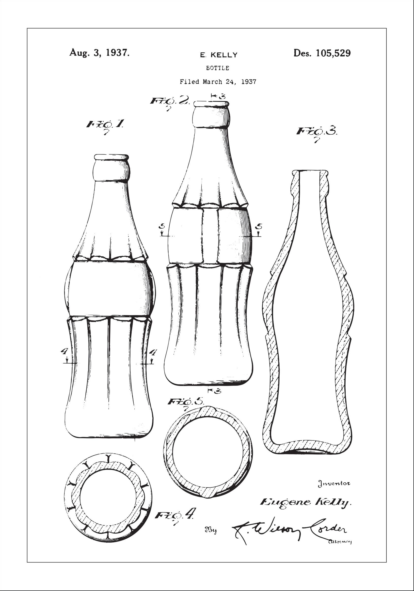 Lagervaror egen produktion Patenttegning - Coca Cola-Flaske - Poster Plakat (40x50 Cm)