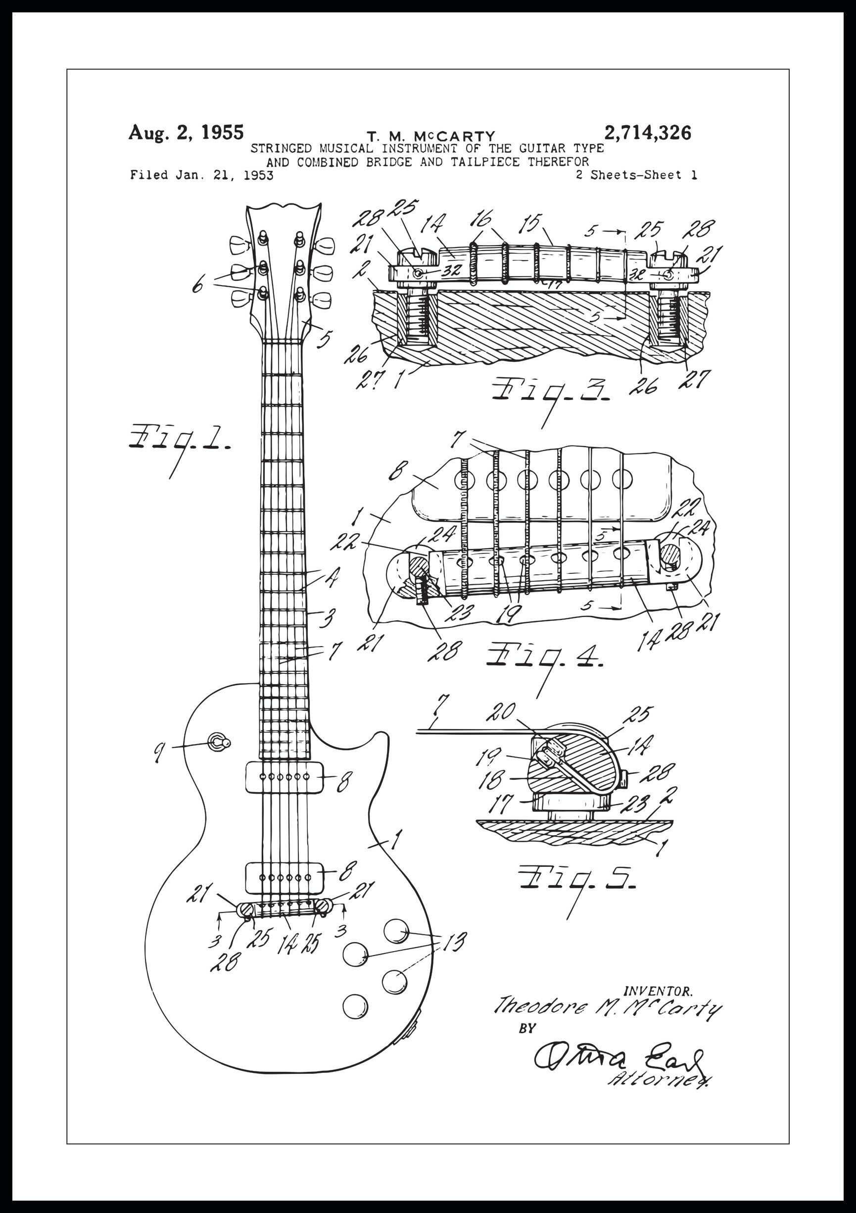 Lagervaror egen produktion Patenttegning - El-Gitar I - Poster Plakat (50x70 Cm)