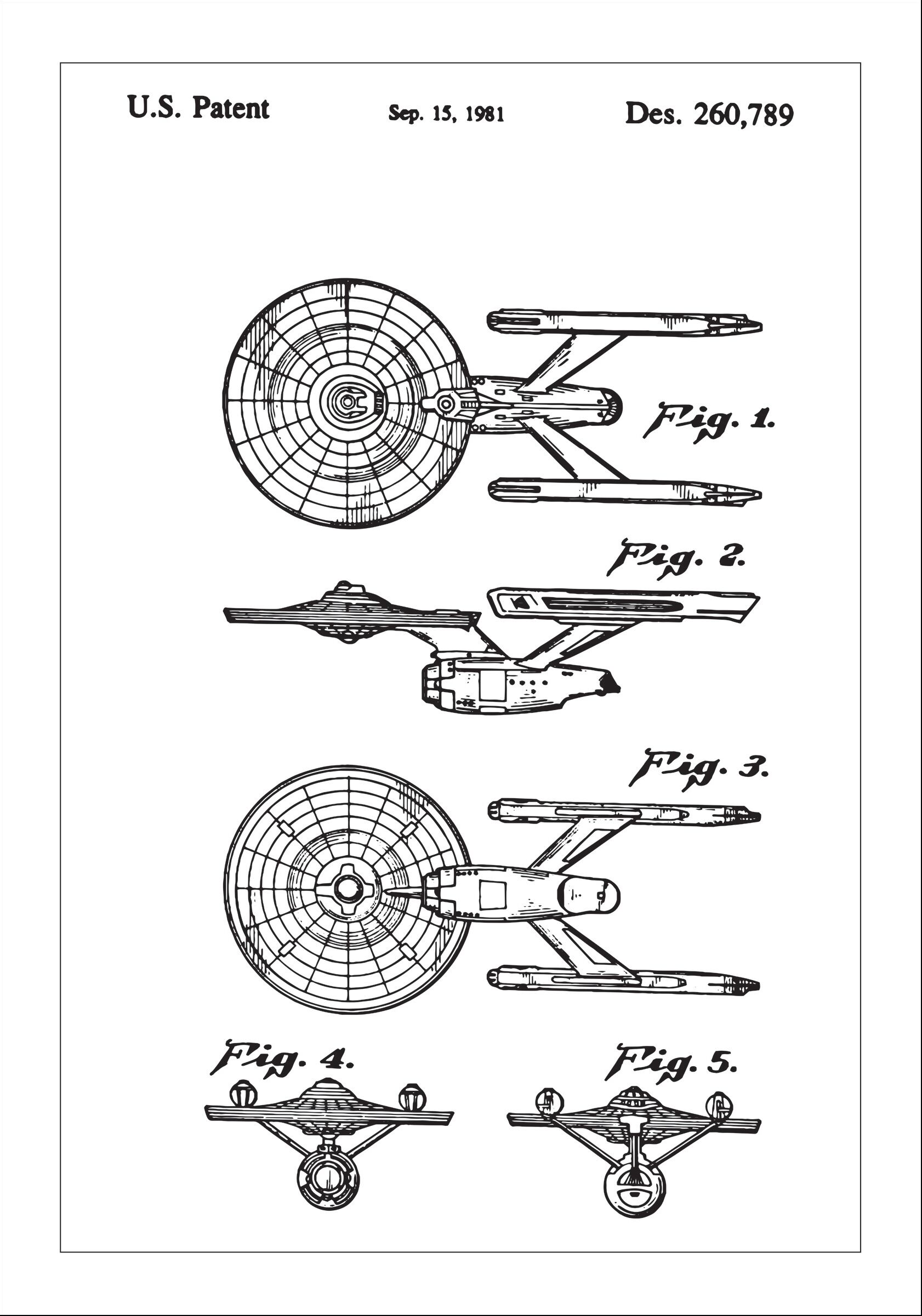 Lagervaror egen produktion Patenttegning - Star Trek - Uss Enterprise - Poster Plakat (21x29.7 Cm (A4))