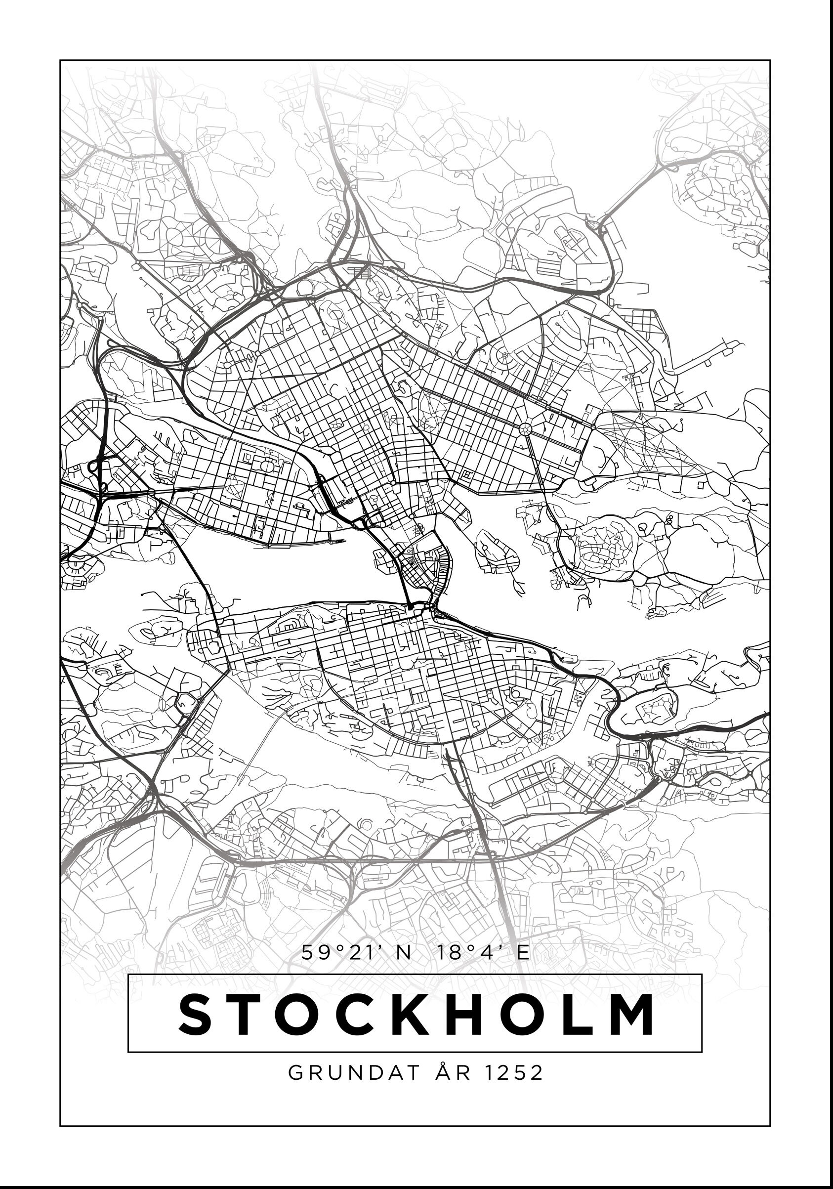 Lagervaror egen produktion Kart - Stockholm - Poster - Hvit Plakat (40x50 Cm)