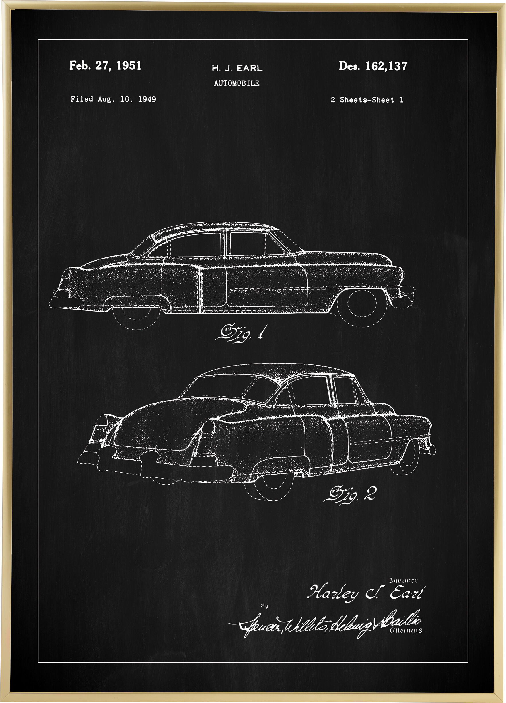 Lagervaror egen produktion Patenttegning - Cadillac I - Svart Plakat (21x29.7 Cm (A4))