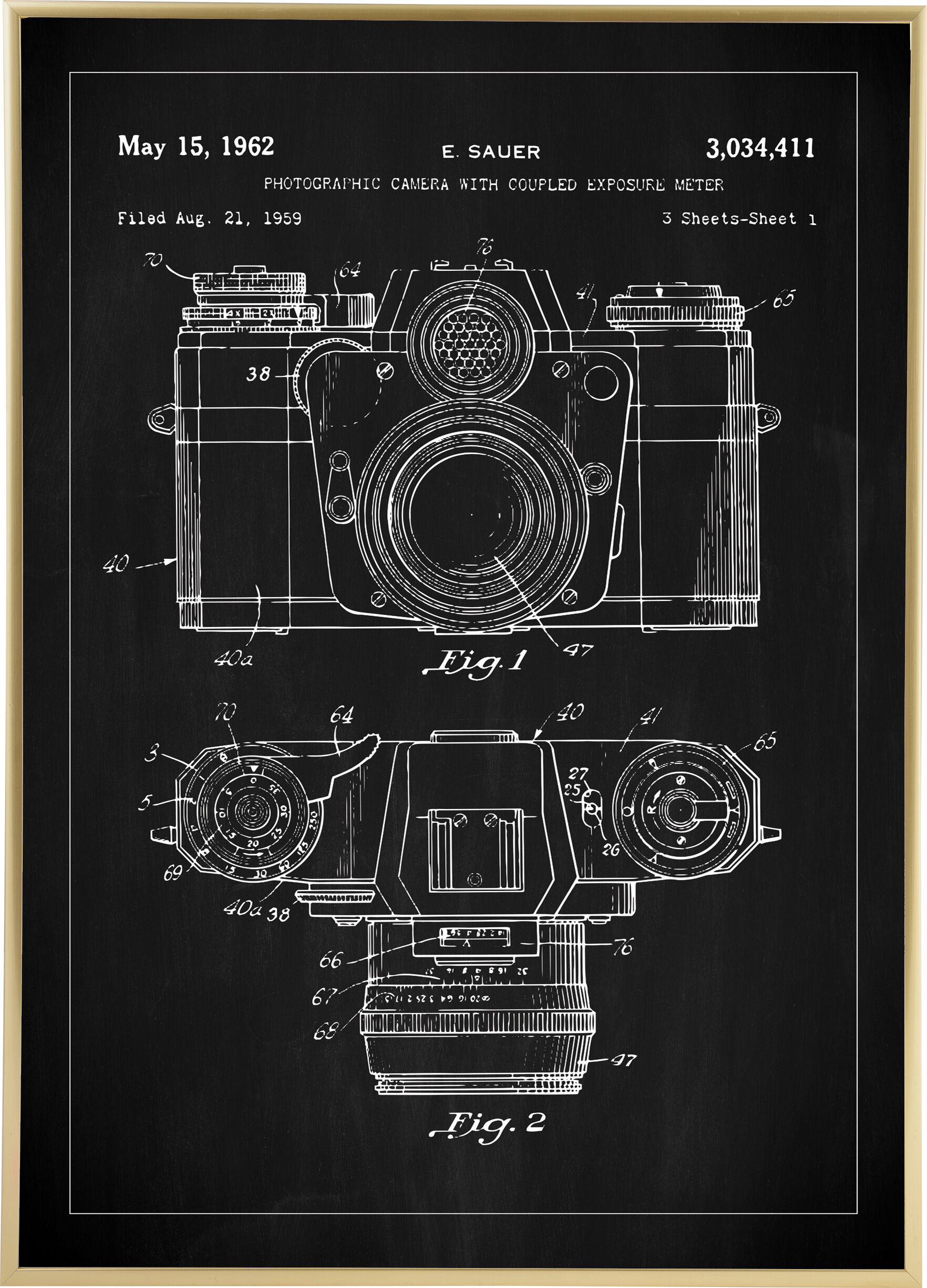 Lagervaror egen produktion Patenttegning - Kamera I - Svart Plakat (50x70 Cm)