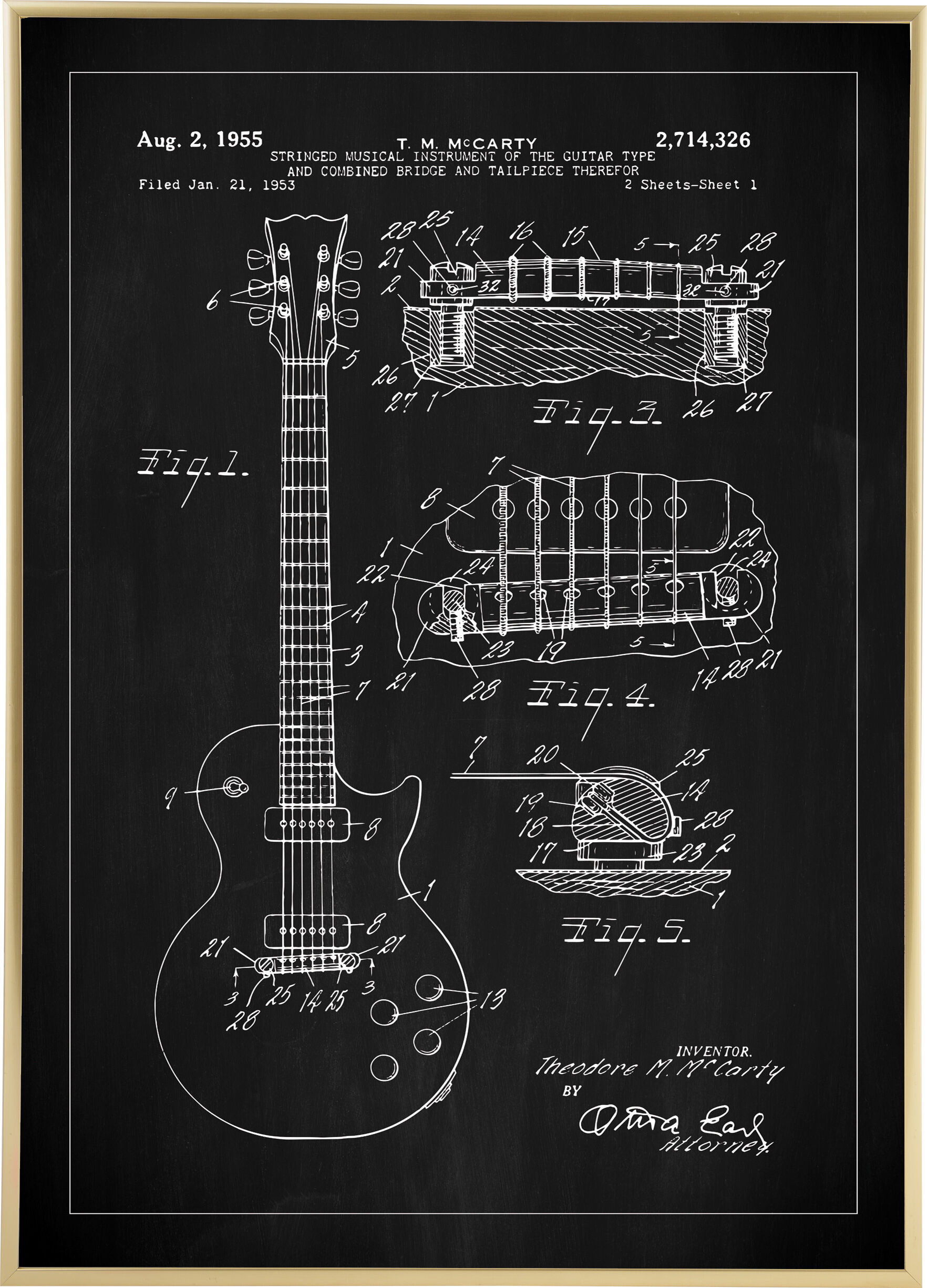 Lagervaror egen produktion Patenttegning - El-Gitar I - Svart Plakat (50x70 Cm)