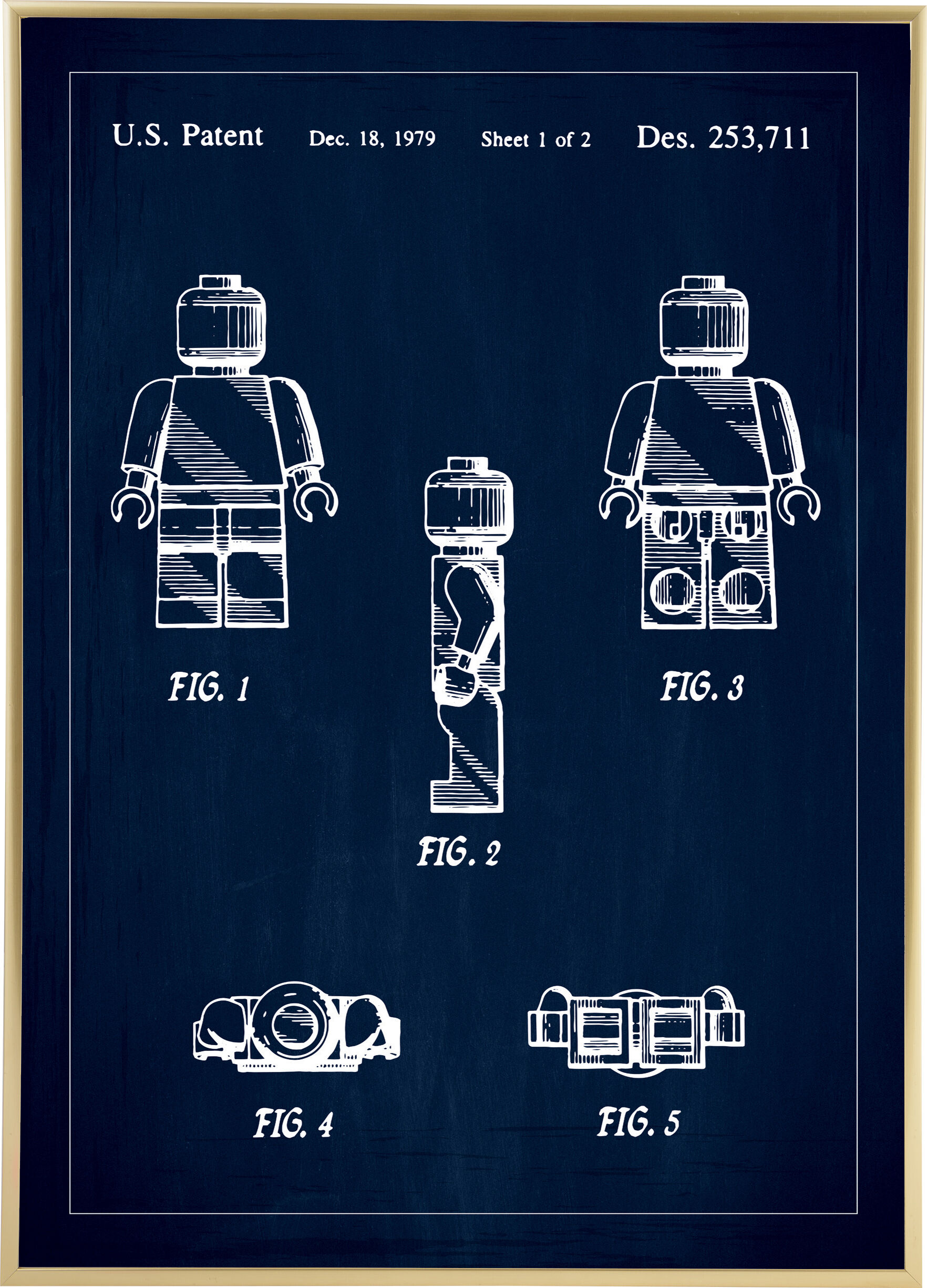 Lagervaror egen produktion Patenttegning - Lego I - Blå Plakat (50x70 Cm)