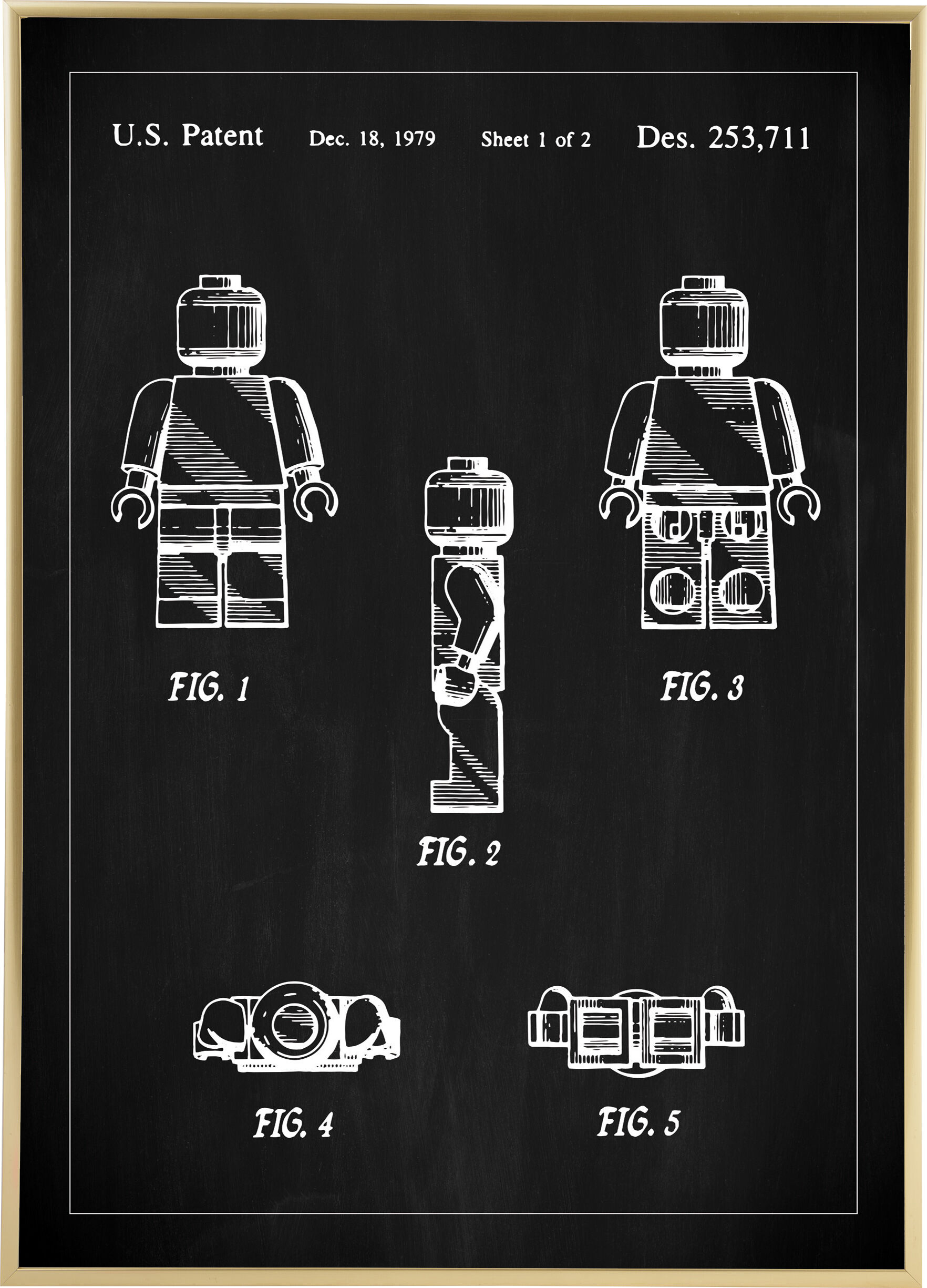 Lagervaror egen produktion Patenttegning - Lego I - Svart Plakat (30x40 Cm)