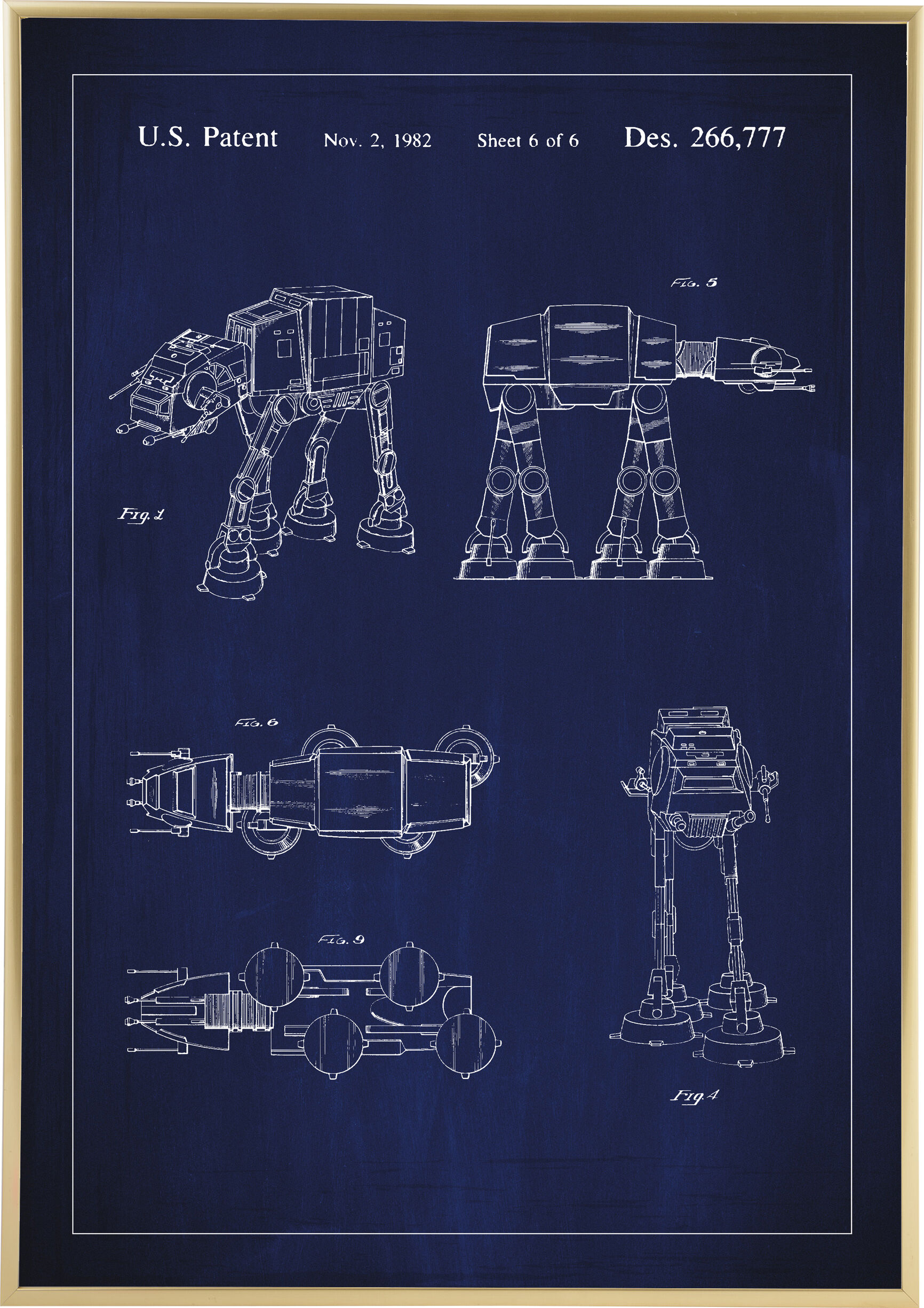 Lagervaror egen produktion Patenttegning - Star Wars - Walker - Blå Plakat (70x100 Cm)