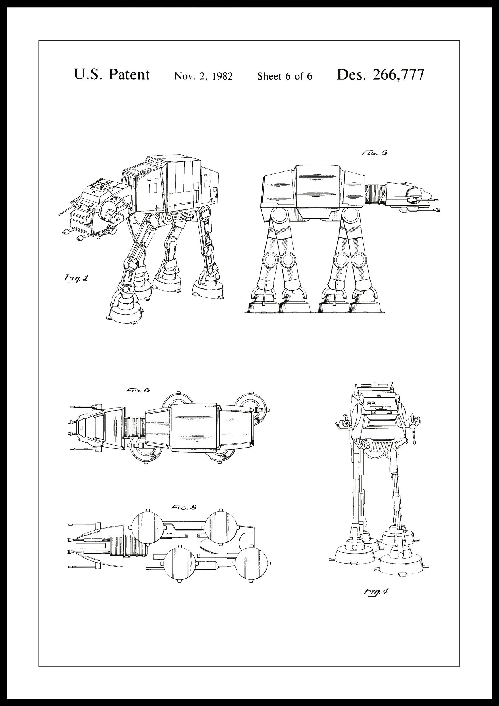 Lagervaror egen produktion Patenttegning - Star Wars - Walker - Hvit Plakat (21x29.7 Cm (A4))