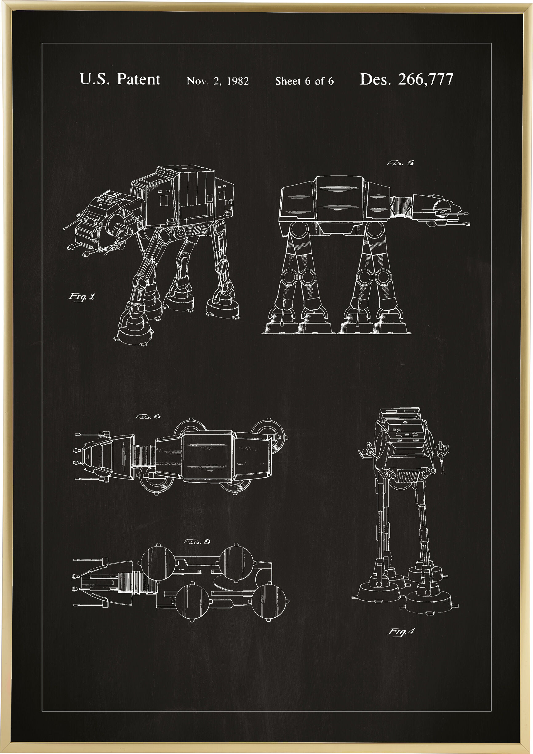 Lagervaror egen produktion Patenttegning - Star Wars - Walker - Svart Plakat (21x29.7 Cm (A4))