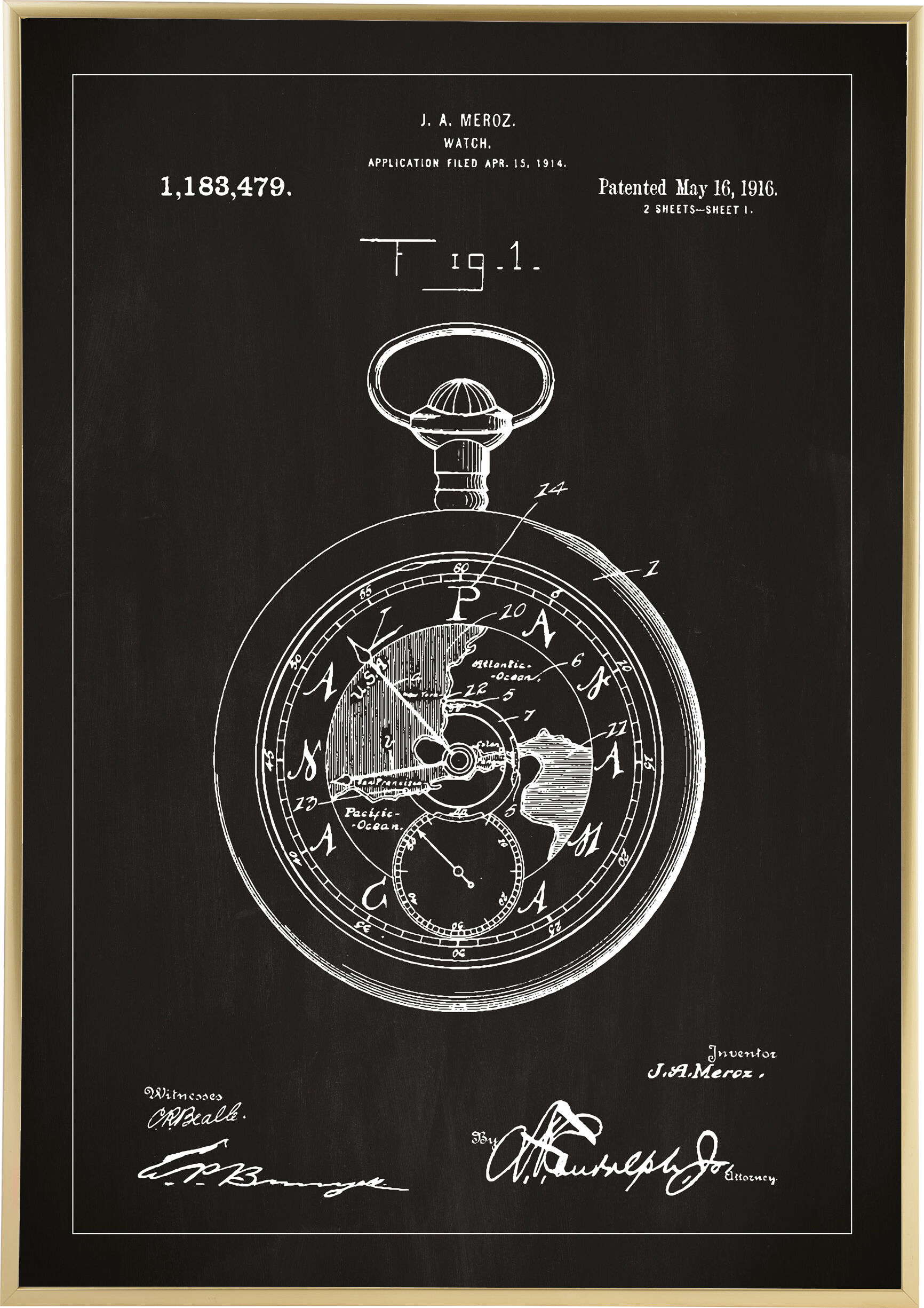 Lagervaror egen produktion Patenttegning - Lommeur - Svart Plakat (40x50 Cm)