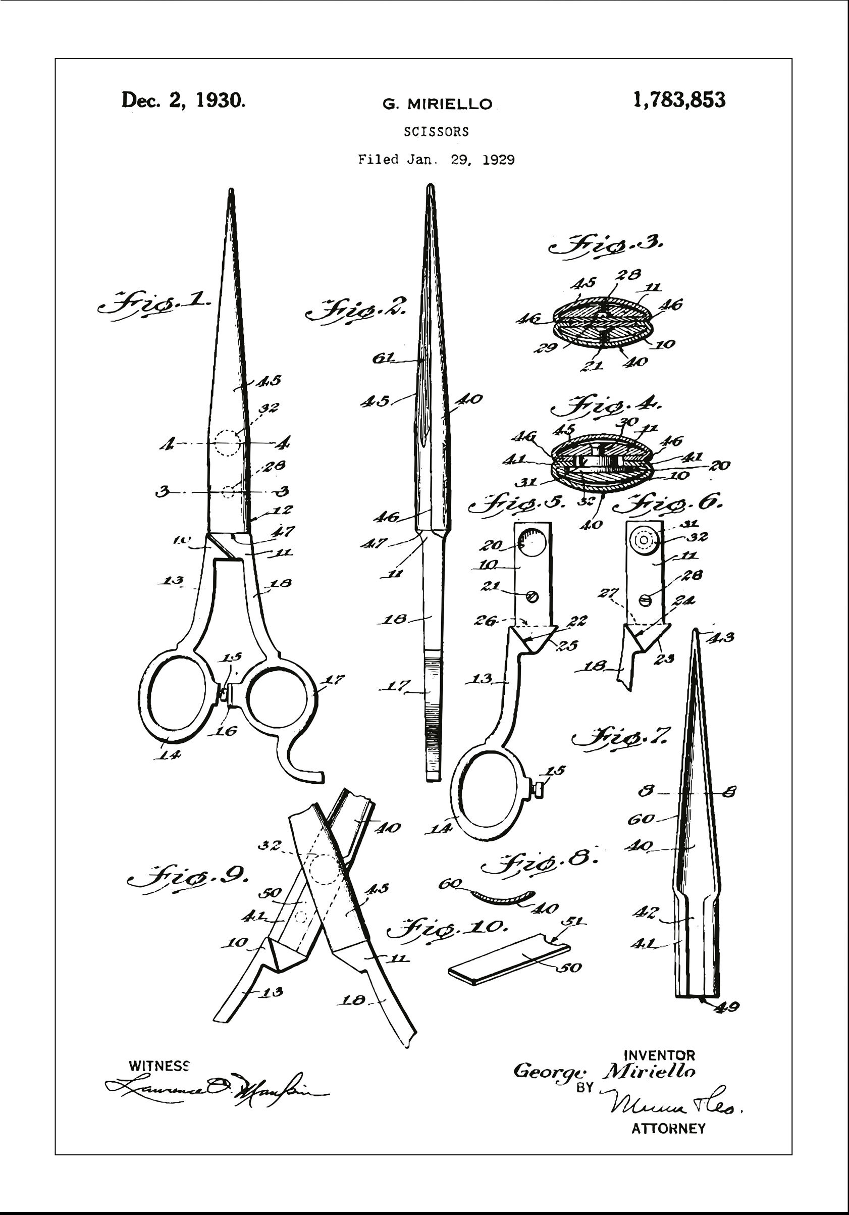 Lagervaror egen produktion Patenttegning - Saks - Hvit Plakat (21x29.7 Cm (A4))