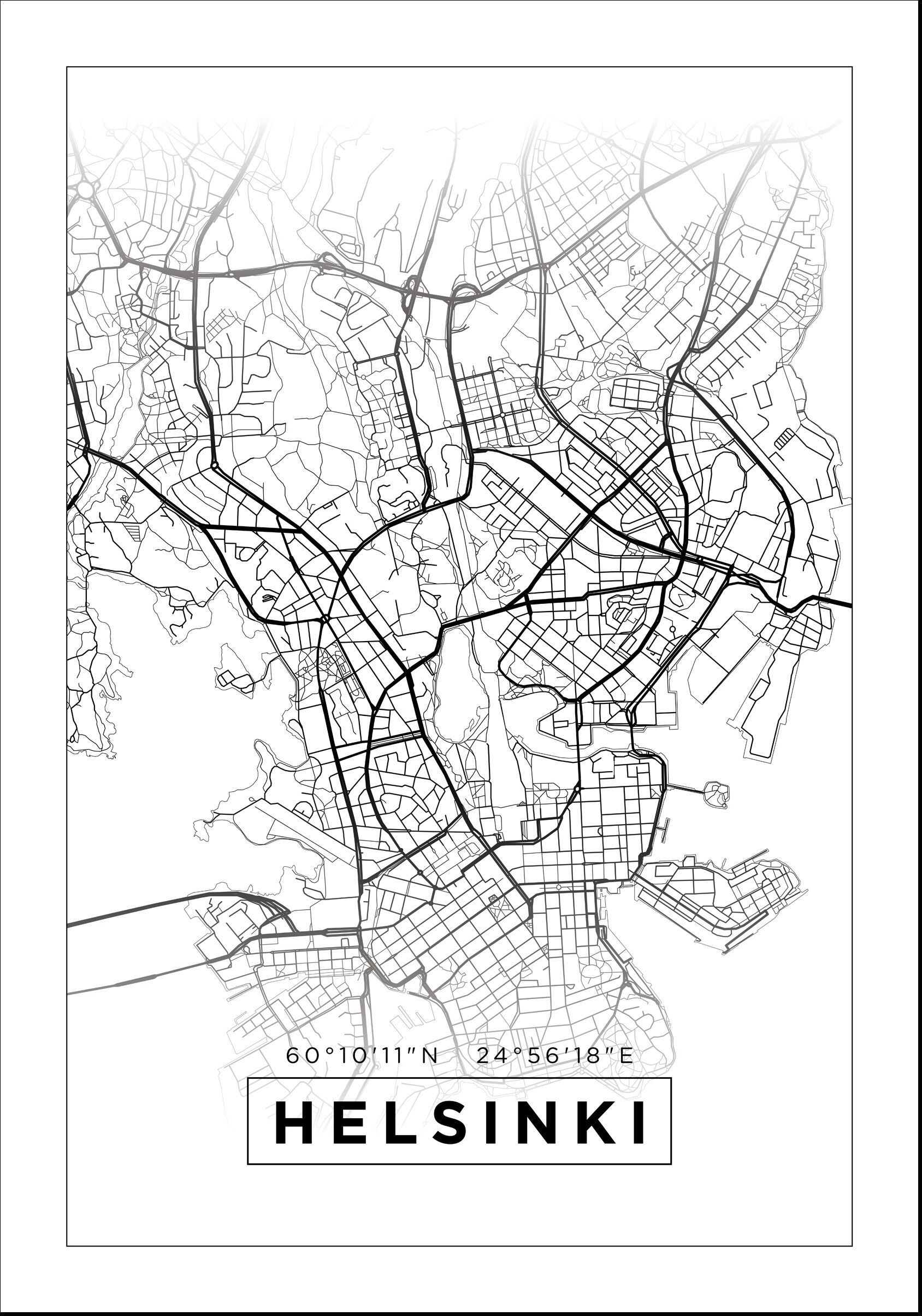 Lagervaror egen produktion Kart - Helsinki - Hvit Plakat (50x70 Cm)