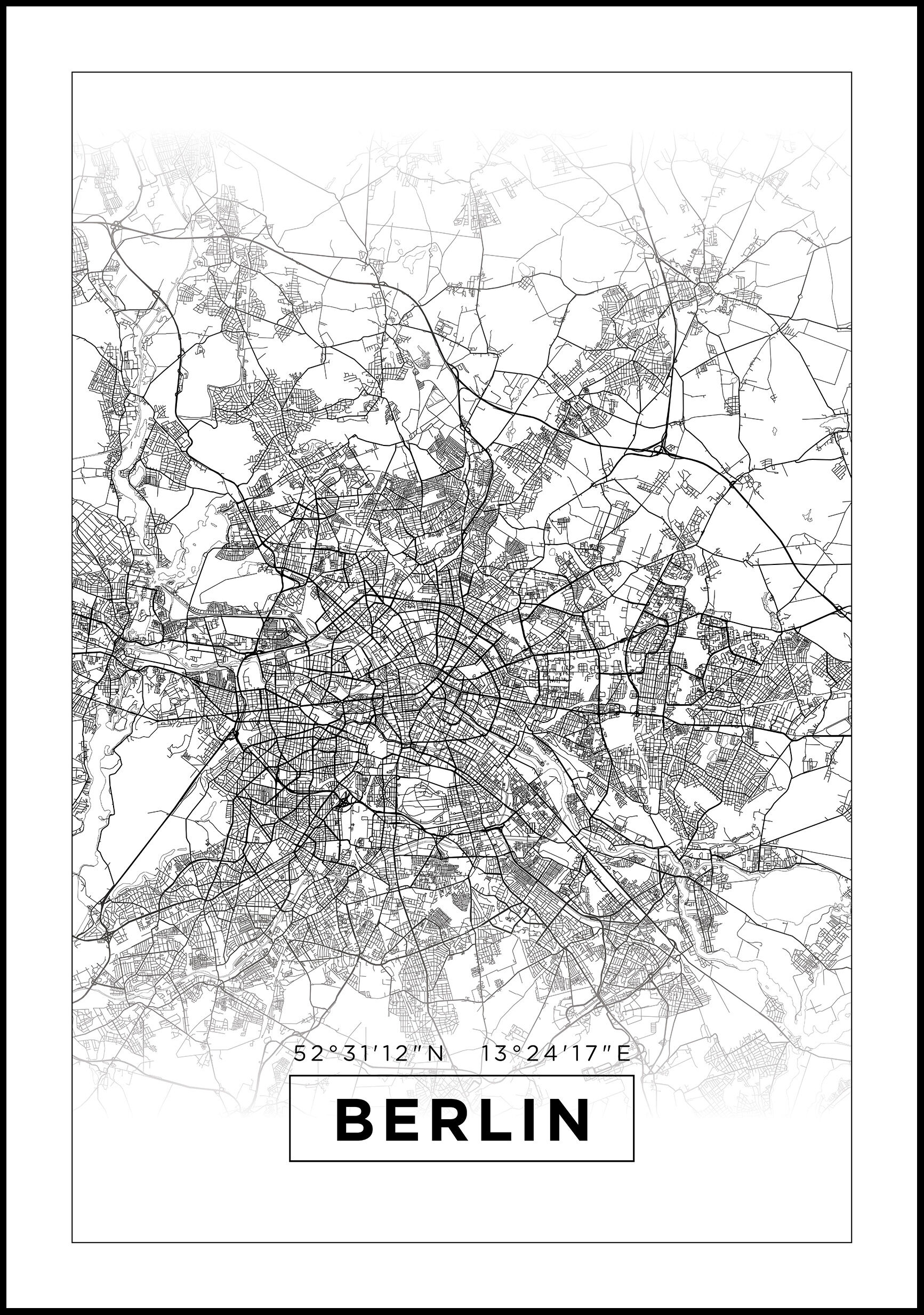 Lagervaror egen produktion Kart - Berlin - Hvit Plakat (21x29.7 Cm (A4))