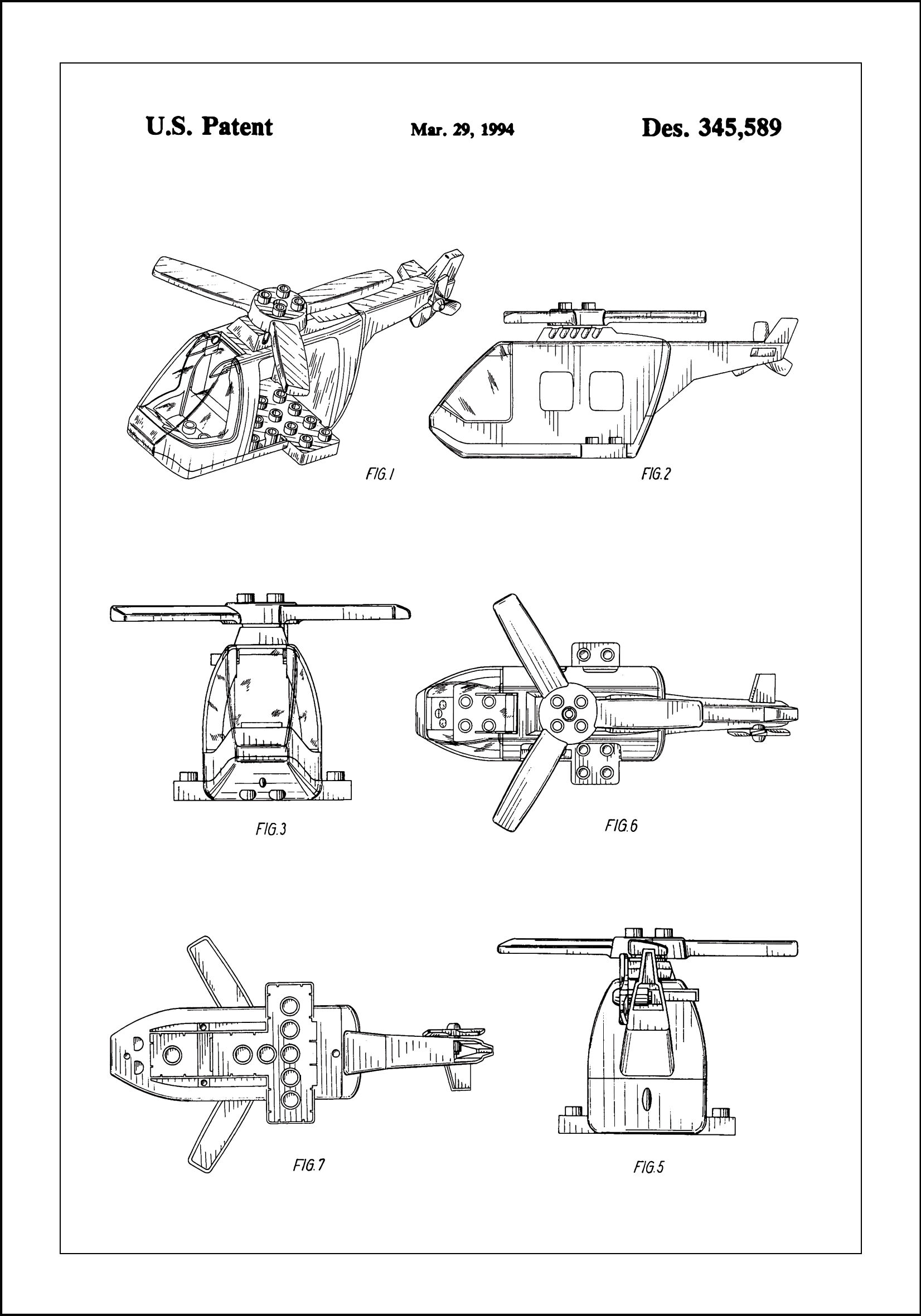 Lagervaror egen produktion Patent Print - Lego Helicopter - White Plakat (30x40 Cm)