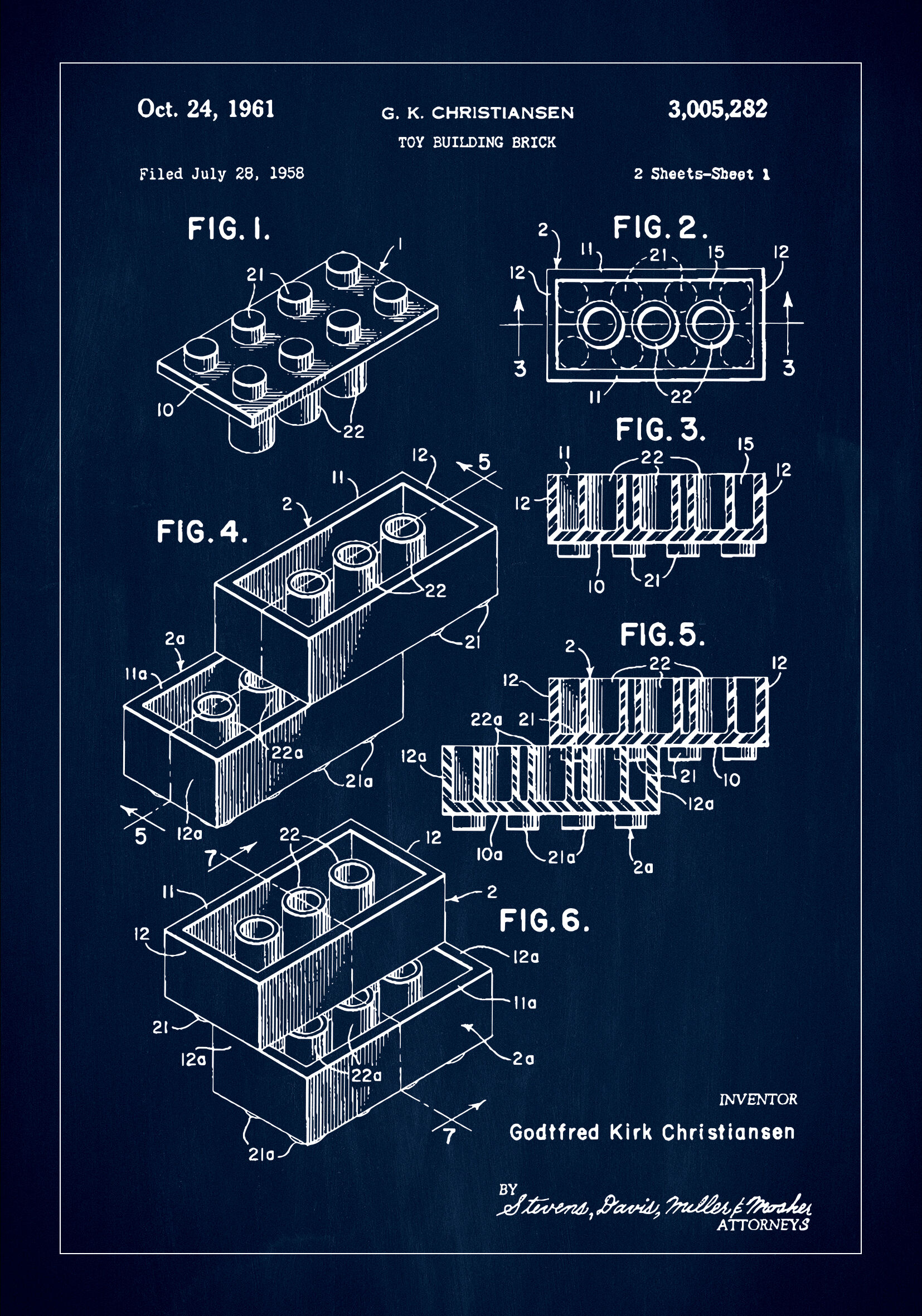 Lagervaror egen produktion Patent Print - Lego Block I - Blue Plakat (50x70 Cm)