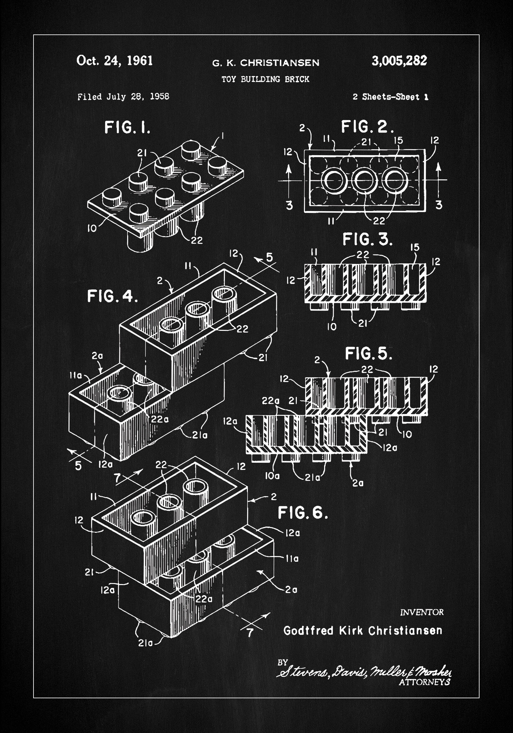 Lagervaror egen produktion Patent Print - Lego Block I - Black Plakat (50x70 Cm)