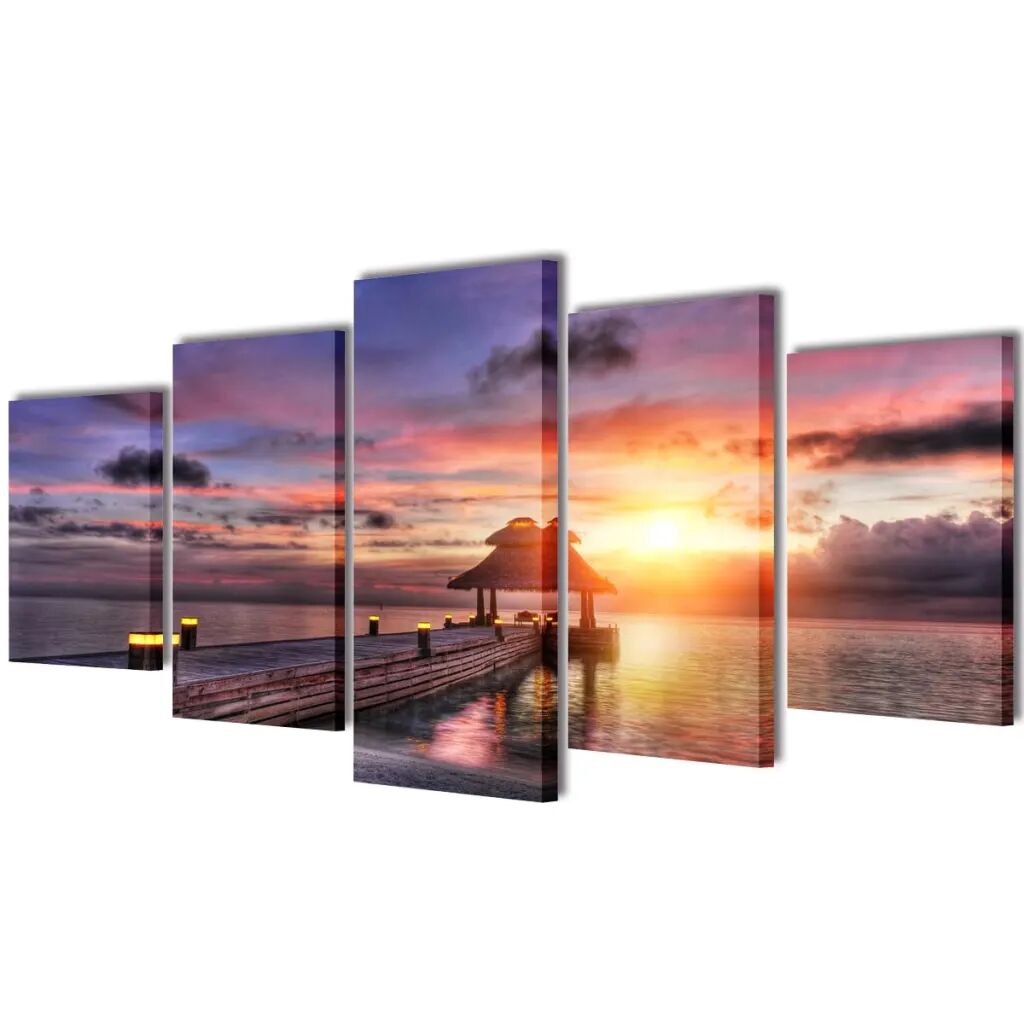 vidaXL Sada obrazov na stenu, motív Pláž so slameným altánkom 100 x 50 cm