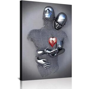 DLKAJFK 3D Romantic Lovers Metal Portrait Sculpture Abstract Poster, Love Kiss Picture Mural, Fashion Girl Sport Car Beauty Poster,Frameless (Picture-02,1Pcs-60x90cm)