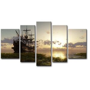 So Crazy Art 5 Panel Wall Art Painting Fantasy Ship Sailboat in Lake Sunset Prints on Canvas The Picture Seascape Pictures Oil for Home Modern Decoration Print Decor