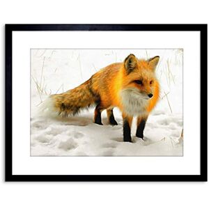 Wee Blue Coo Photo Painting Red Fox Winter Snow Cute Framed Wall Art Print