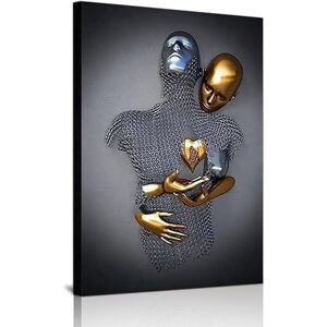 DLKAJFK 3D Romantic Lovers Metal Portrait Sculpture Abstract Poster, Love Kiss Picture Mural, Fashion Girl Sport Car Beauty Poster,Frameless (Picture-01,1Pcs-50x70cm)