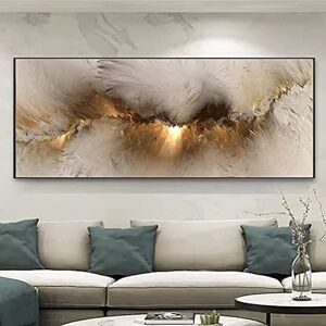 Jianghu Art Grey Yellow Cloud Abstract Oil Painting Think Independe Poster Wall Picture for Living Room Canvas Black and White Painting (With Frame, 80x190cm)