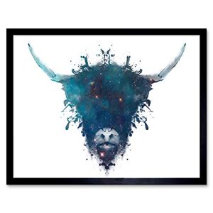 Wee Blue Coo Ink Splat Highland Cow Art Print Framed Poster Wall Decor 12x16 inch
