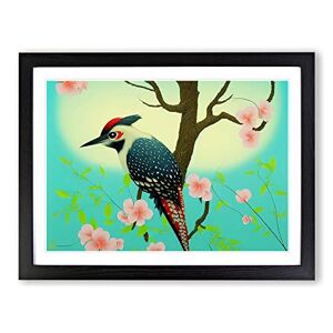 Big Box Art Breathtaking Woodpecker Bird H1022 Framed Print for Living Room Bedroom Home Office Décor, Wall Art Picture Ready to Hang, Black A3 Frame (46 x 34 cm)