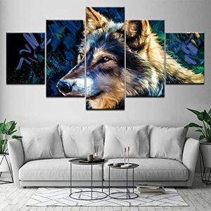 Generic Large Canvas Wall Art Gray Dog Decorating 5 Panel Hd Print For Home Living Room - 150 X 100 Cm Hotel Restaurant Office Home Decor Poster Wall Art Mural Photo -9R8I+U1P5-
