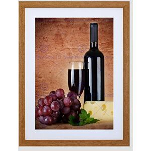 Wee Blue Coo Red Wine Glass Cheese Grapes Kitchen Picture Framed Wall Art Print