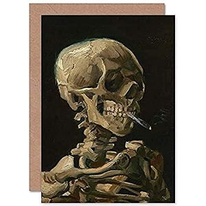 Fine Art Prints Van Gogh Head Skeleton Burning Cigarette Greetings Card