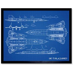 Artery8 SR-71 Blackbird Habu US Aircraft Spy Plane Blueprint Plan Art Print Framed Poster Wall Decor 12x16 inch