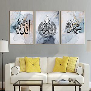 ERTLKP Set of 3 Islamic Wall Picture Decoration Set, Modern Arabic Calligraphy Canvas Painting Poster, Allah Islamic Quotes Canvas Painting Living Room Pictures Decoration, No Frame (50 x 70 cm)