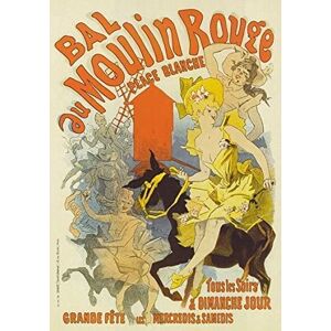 RPW Roystone Print Works Vintage 1889 French Bal Au Moulin Rouge Place Blanche Jules Cheret Advertising Poster Wall Art Print A4 & A3 (A3 297 x 420mm)