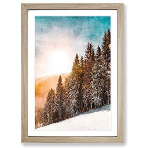 Big Box Art Sunrise Over The Forest Painting Framed Wall Art Picture Print Ready to Hang, Oak A2 (62 x 45 cm)