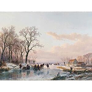 Artery8 A Frozen Canal Near The River Maas Winter Painting Art Print Canvas Premium Wall Decor Poster Mural