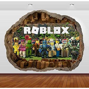 TOP PRINTS Roblox Gang Cartoon Characters 3D Window Smashed Wall Sticker Poster Decal Mural Bedroom Art 751 (110x70cm)