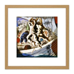 Artery8 Portinari Discovery Land Mural Sailors Painting 8X8 Inch Square Wooden Framed Wall Art Print Picture with Mount